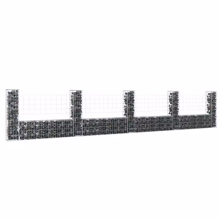 Cesto Gabbione a U vidaXL in metallo grigio con 5 pali in ferro L: 500 cm, P: 20 cm, H: 100 cm