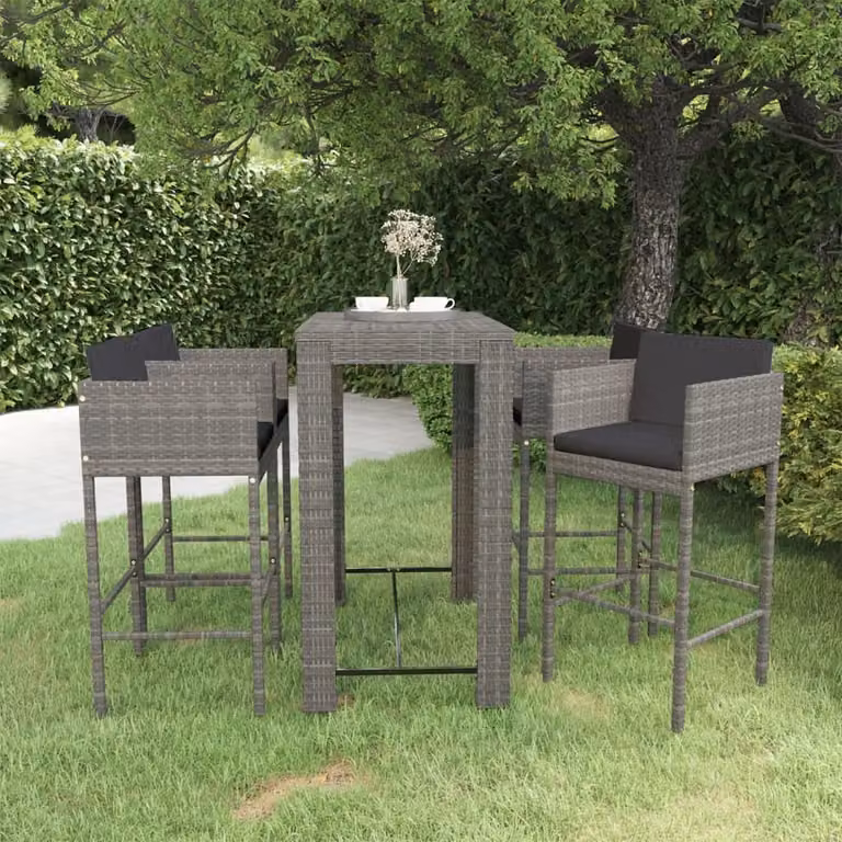 Maison Exclusive - Set da bar da giardino 5 pezzi con cuscini in polyrattan grigio