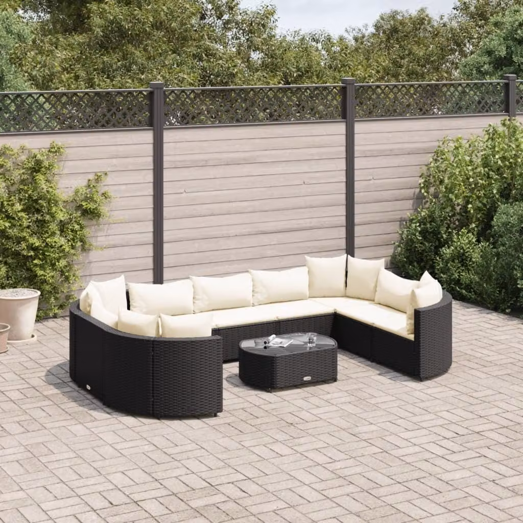 Maison Exclusive - Set da giardino 10 pezzi con cuscini in polyrattan nero