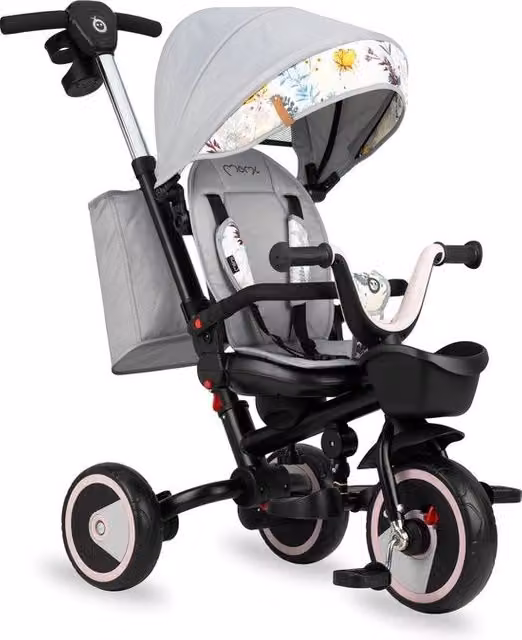 Triciclo 5 in 1 MoMi con capottina e maniglia regolabile, colore grigio