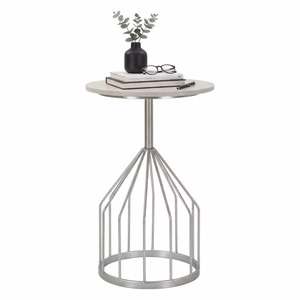 Tavolino da salotto moderno DMORA in marmo e metallo argento, L/P/H: 37,5 x 37,5 x 58 cm – 2