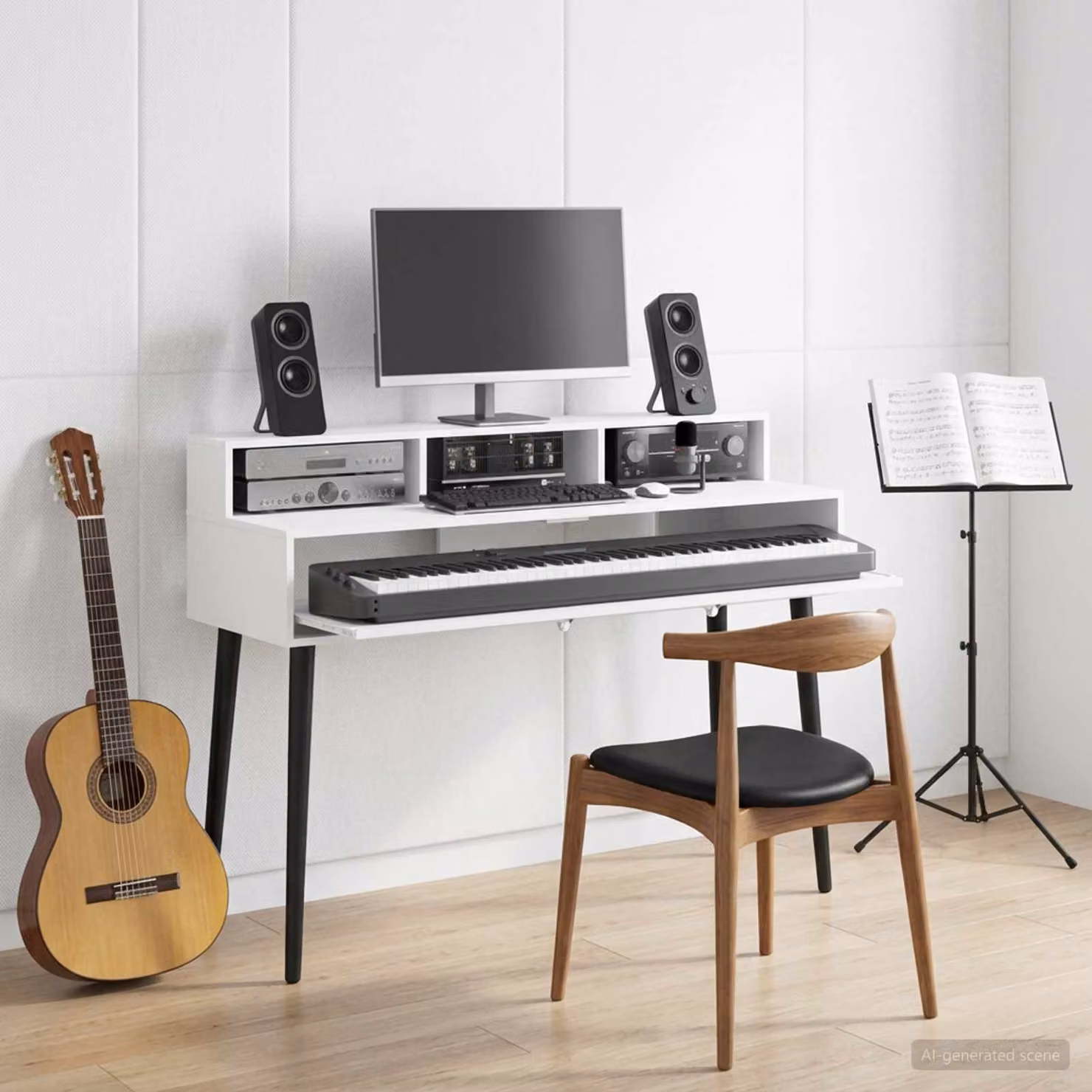 Scrivania da studio moderna vidaXL in legno MDF bianco L 130 x P 42,5 x H 36 cm