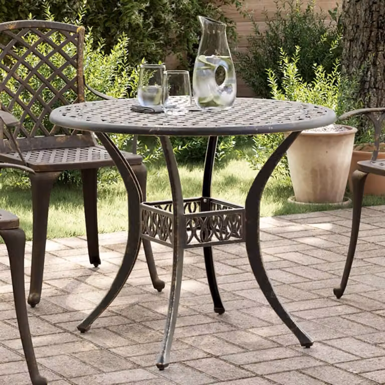 vidaXL Tavolo da Giardino Rotondo in Alluminio Pressofuso Bronzo Ø90 x H 75 cm