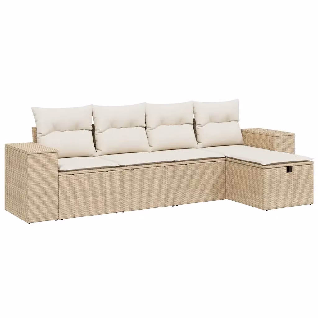 Set Divano da Giardino a L vidaXL in Polyrattan con 5 Cuscini Beige e Struttura in Acciaio – 2