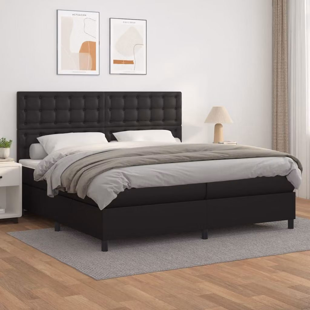 vidaXL Giroletto a Molle Ibrido con Materasso in Similpelle Nero, L/P: 200 x 200 cm