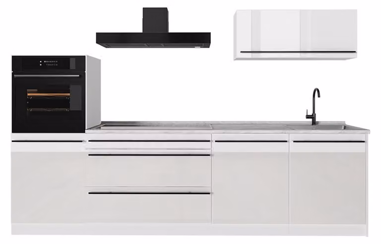 Cucina componibile Vicco R-Line Bianco lucido/Bianco 280 cm senza piano di lavoro, Model 66508