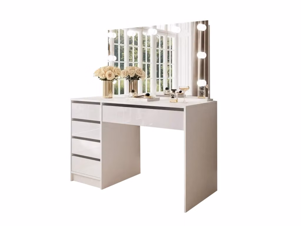 Scrivania con cassettiera DMORA Lusiana Bianco Lucido L 120 cm, P 55 cm, H 143 cm – 2