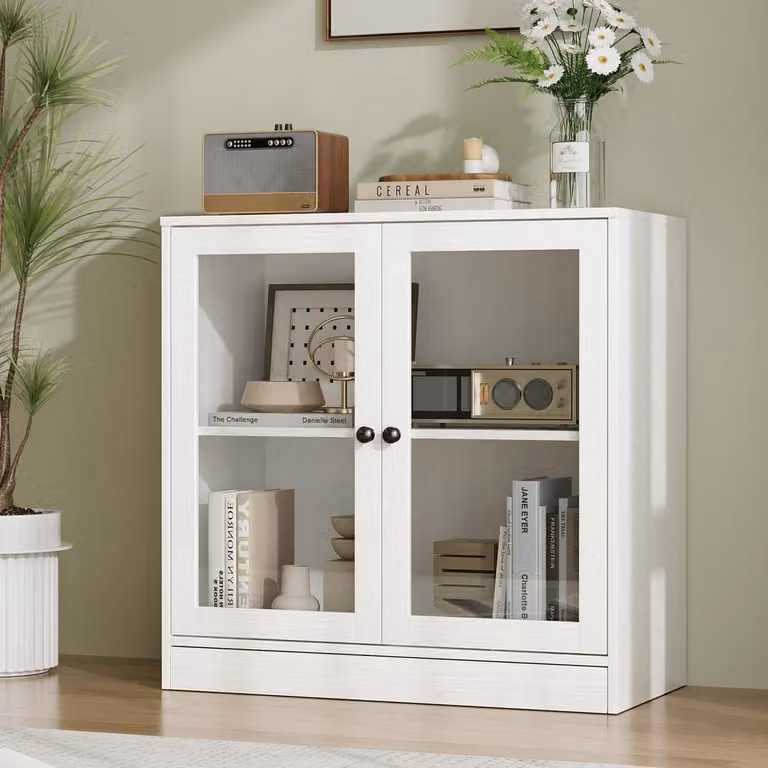 Mobile contenitore con 2 ante in vetro, dimensioni 80 x 80 x 40 cm, colore bianco