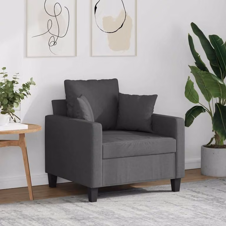 Poltrona moderna vidaXL in tessuto grigio con struttura in metallo e braccioli