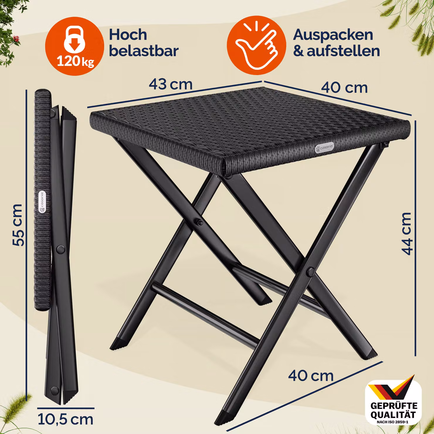 Set da 2 sgabelli pieghevoli Roma Casaria in polyrattan nero con struttura in metallo – 3