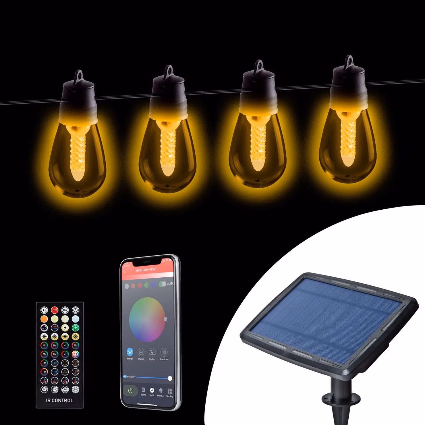 Catena luminosa solare intelligente – 25 LED – Temperatura del colore regolabile – 13,6 m – Con app Bluetooth e telecomando – Alimentazione solare e ricaricabile tramite USB – Per giardino, terrazza e illuminazione esterna [11744]
