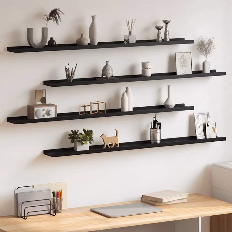 Set di 4 mensole da parete vidaXL nere in MDF, L: 115 cm, P: 9 cm, H: 3 cm