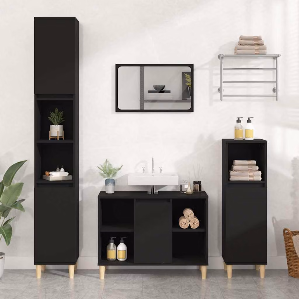 Mobile Lavabo vidaXL Nero in Legno Multistrato per Bagno L: 80 cm, P: 33 cm, H: 60 cm