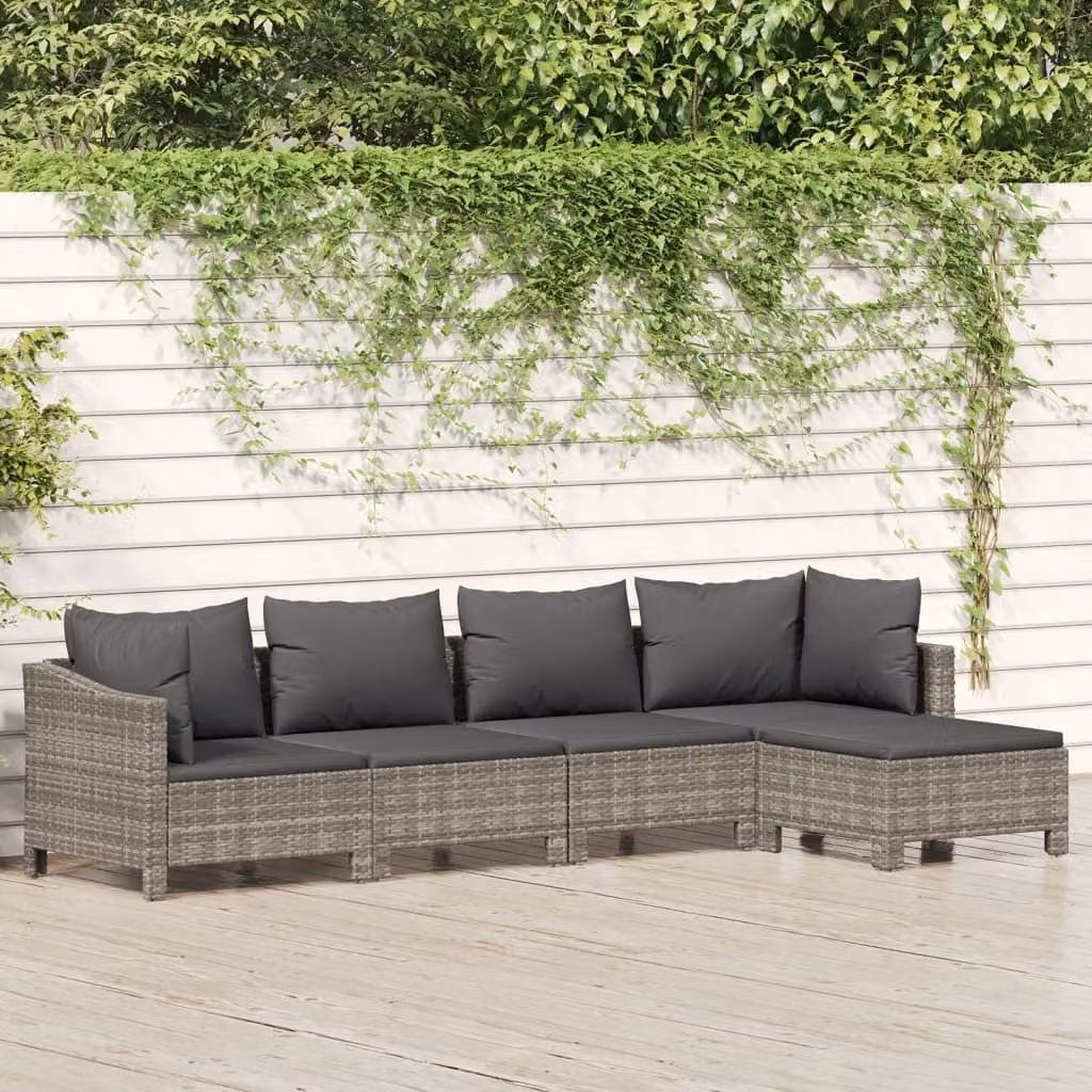 The Living Store Set da giardino 5 pezzi con cuscini in poly rattan grigio
