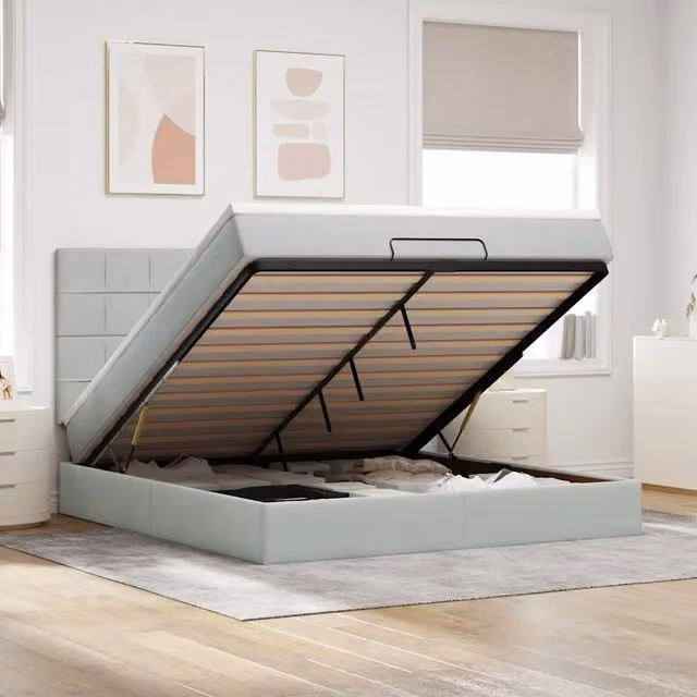 Letto con contenitore a sollevamento vidaXL in velluto con materasso L: 180 cm, P: 200 cm, H: 280 cm, disponibile in grigio o bianco – 1