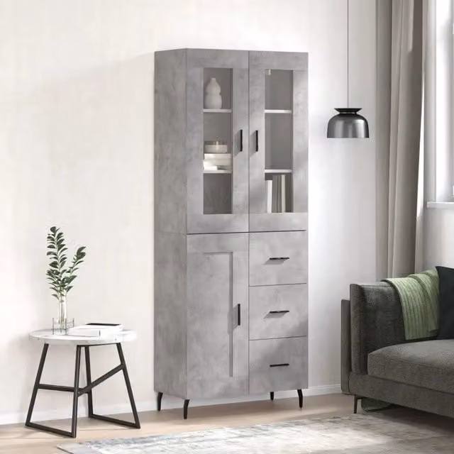 Credenza moderna vidaXL in legno e metallo grigio opaco con ante a battente e ripiani interni, L: 69,5 cm, P: 34,0 cm, H: 180,0 cm – 1