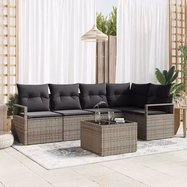 Set Divano da Giardino 6 pz Grigio chiaro polyrattan 3355058