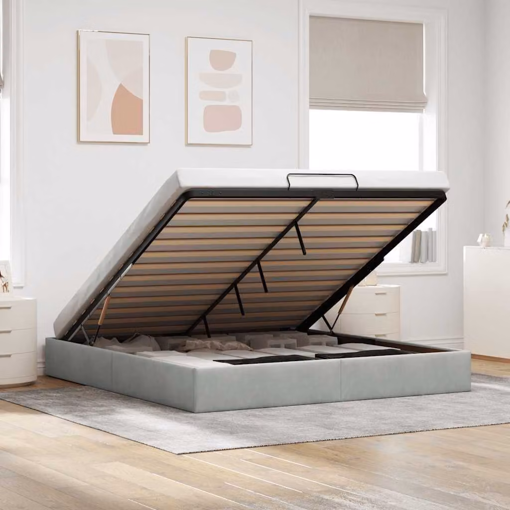 vidaXL Struttura Letto con Contenitore a Sollevamento in Velluto Grigio, L/P: 160 x 200 cm – 1