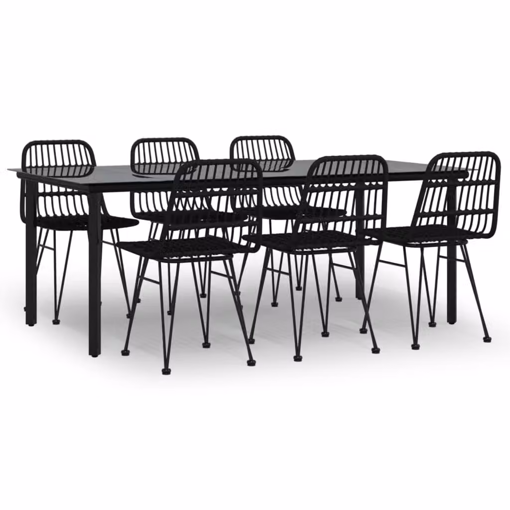 Set da Pranzo da Giardino 7 pz Nero in Polyrattan