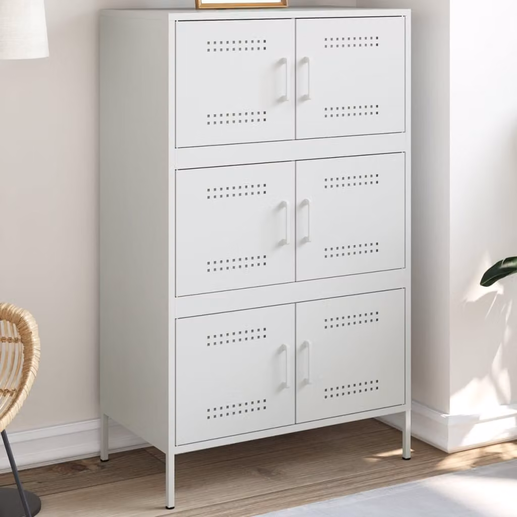 vidaXL Credenza in Metallo Bianca da Parete con Finitura Opaca L: 68 cm, P: 39 cm, H: 113 cm