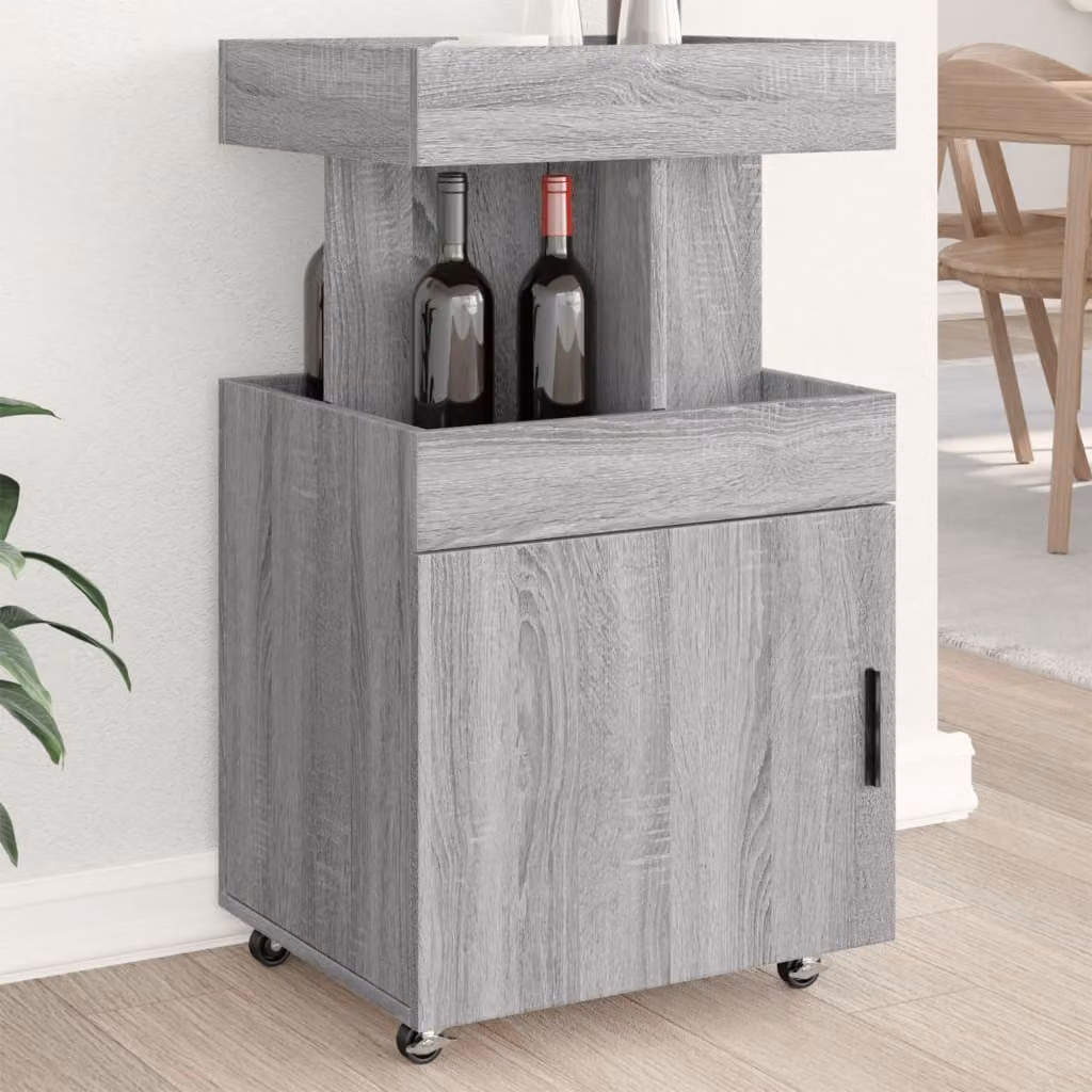vidaXL Carrello Bar Moderno in Legno Multistrato Grigio con Ruote L/P/H: 50 x 41 x 89 cm