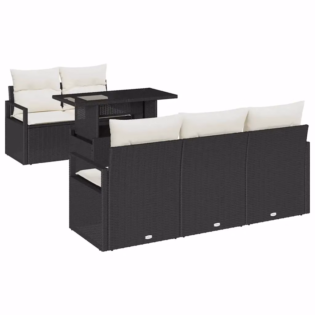 Set Divano da Giardino vidaXL a forma a U composto da 6 pezzi con tavolino, elementi angolari e pouf, colore nero e beige con cuscini inclusi – 2