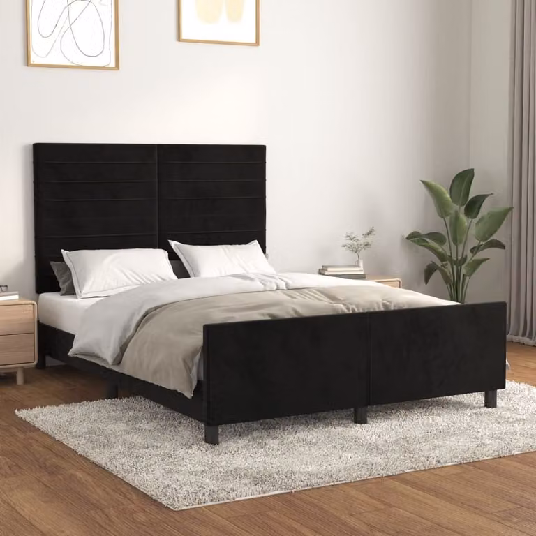 The Living Store Struttura letto con testiera nera 140x190 cm in velluto