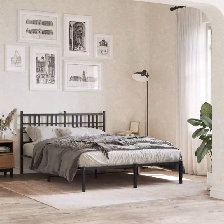 vidaXL Giroletto con Testiera in Metallo Nero L: 140 cm, P: 190 cm