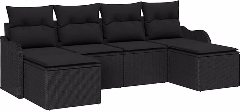 Set Divano da Giardino con cuscino 6 pcs Nero Poly Rattan