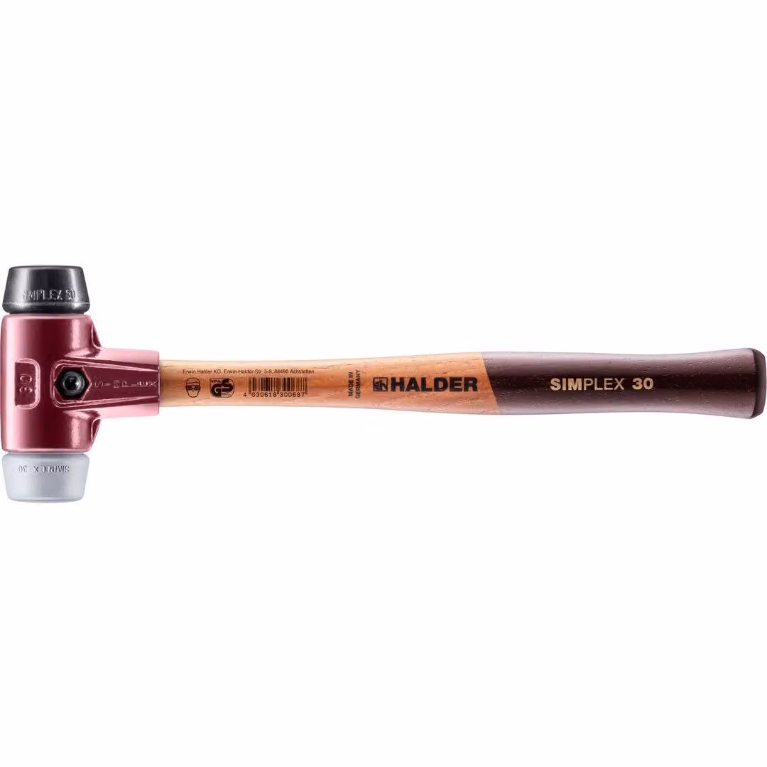 Mazza SIMPLEX soft-face con alloggiamento TE e manico in legno, Ø 30, composizione in gomma / TPE-mid