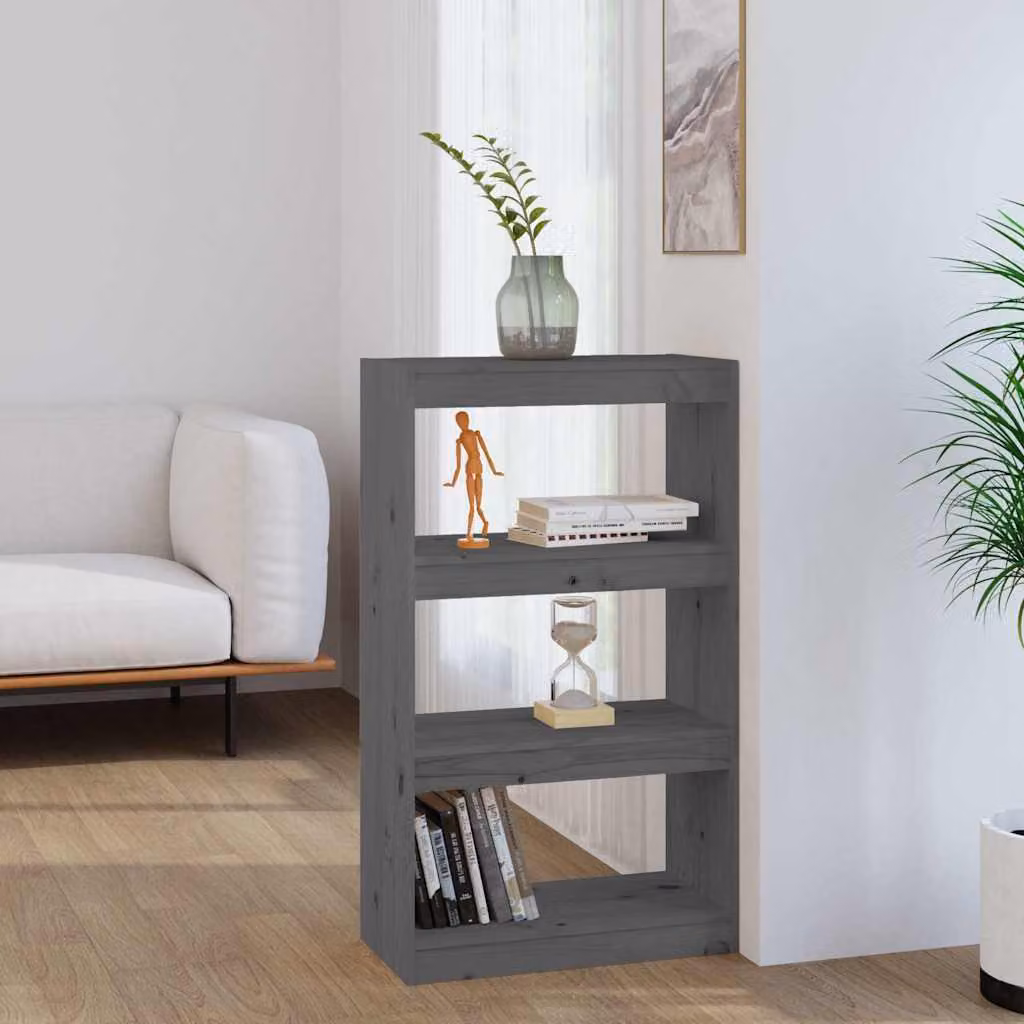 Libreria/Divisorio vidaXL in Massello di Pino Grigio L: 60 cm, P: 30 cm, H: 103,5 cm