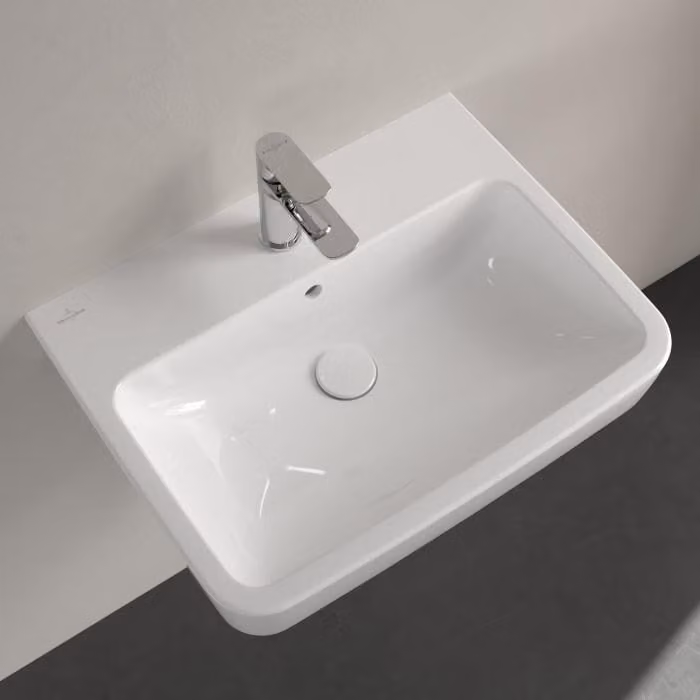 Villeroy & Boch O.novo - Lavabo da appoggio, 600x460 mm, con sfioratore, foro per miscelatore, AntiBac, CeramicPlus, bianco alpino 4A416GT2