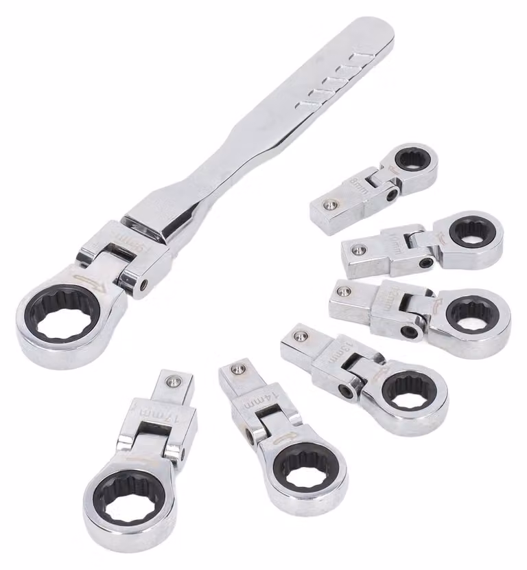 Set di chiavi a bussola da 8 pezzi - Testa flessibile a 180 gradi - Acciaio cromo-vanadio - Chiavi a bussola da 8/10/12/13/14/17/19 mm - Per la riparazione di automobili - Include manico - Set di chiavi