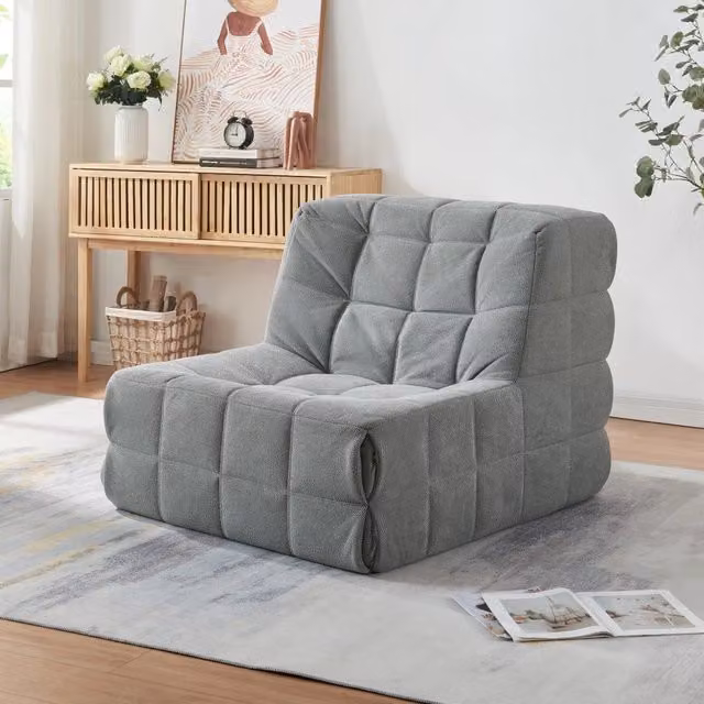 Poltrona bassa imbottita Koskyvn en.casa colore grigio L/P/H: 75 x 90 x 100 cm