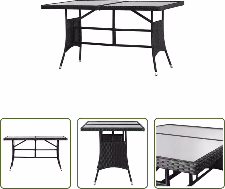 The Living Store Tavolo da giardino nero 140 x 80 x 74 cm Poly Rattan