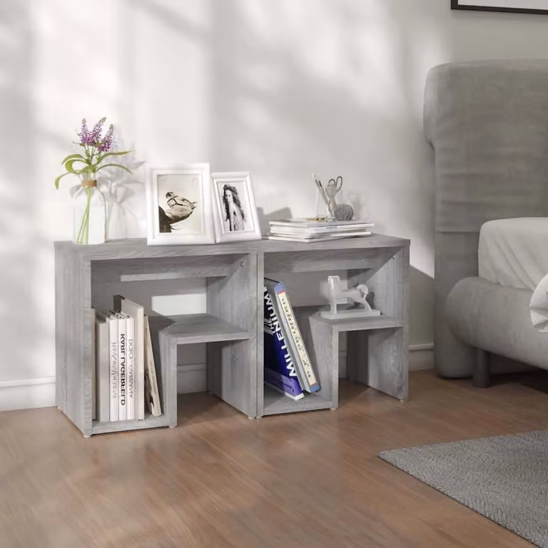 Set di 2 comodini vidaXL in legno multistrato e MDF, colore grigio Sonoma, stile moderno, L 40 x P 30 x H 40 cm