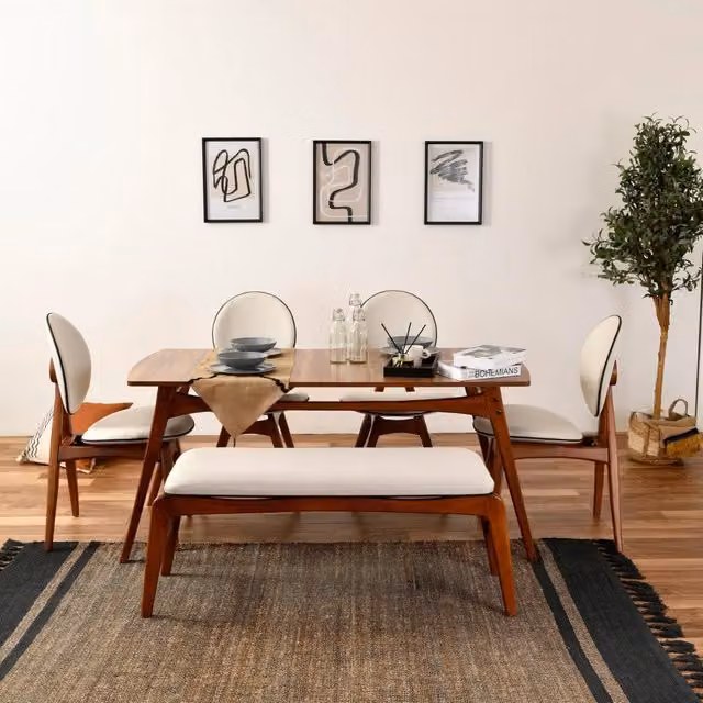 Set Tavolo e Sedie DMORA Pedrengo Moderno per 6 Posti, Colore Marrone, Bianco e Beige