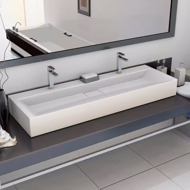 Lavandino 120x46x11 cm Blocco in Marmo/Minerale Bianco 144068