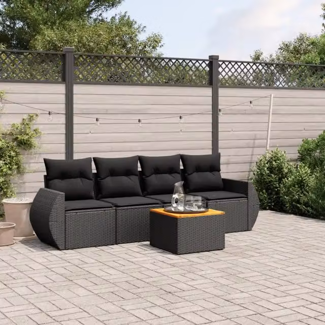 Set Divani da Giardino 5 pz con Cuscini in Polyrattan Nero 3257210