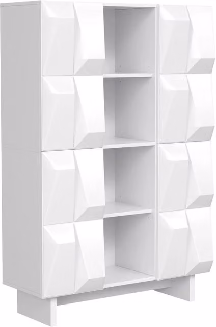 Vetrina e Scarpiera in Truciolato Bianca con 4 Porte e 12 Scomparti, 90,5x34x135,5 cm