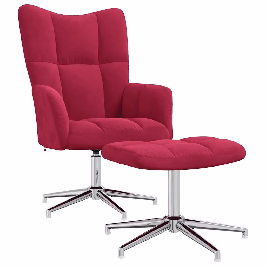 vidaXL Poltrona Relax con Poggiapiedi in Velluto Rosso con Struttura in Metallo e Rotazione a 360 Gradi – 2