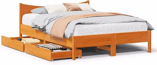 Giroletto con Cassetti-Struttura Letto con contenitore Marrone Cera 150x200 cm Massello Pino