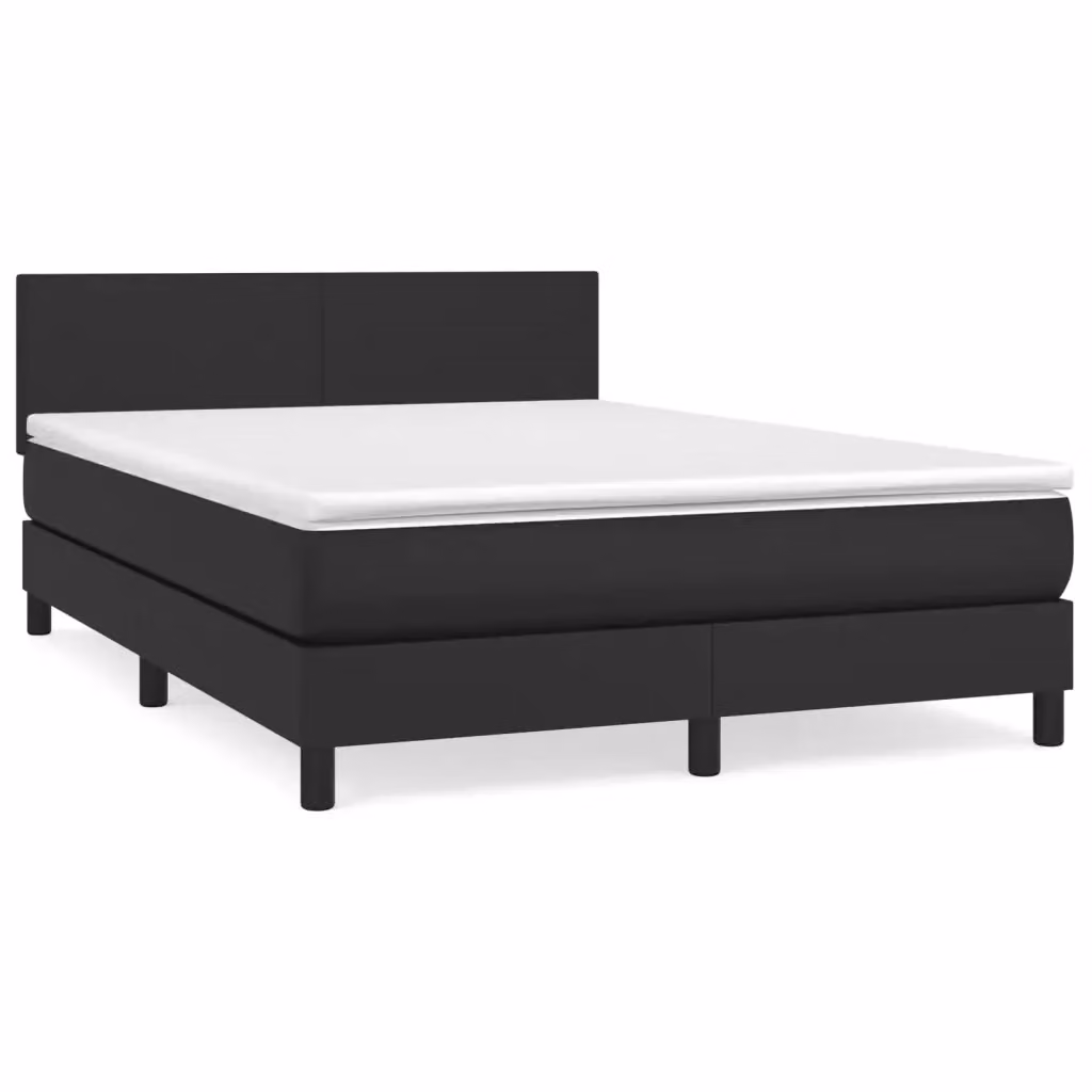 Letto matrimoniale con giroletto a molle e materasso ibrido vidaXL in similpelle nero, L/P/H: 190 x 140 x 88 cm – 2