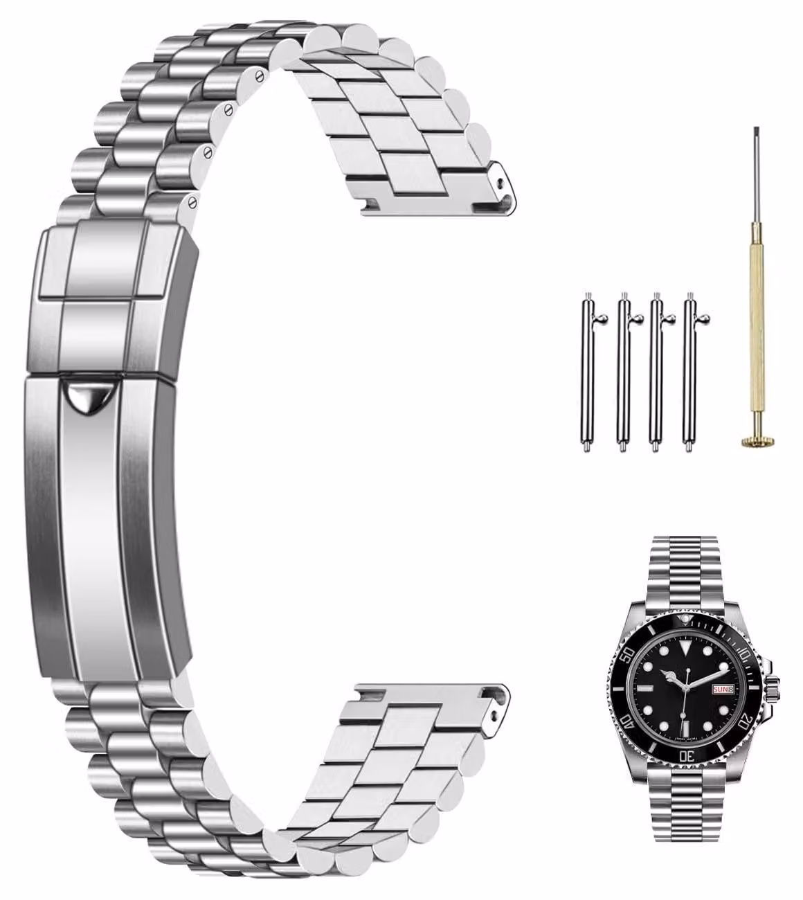 Omgoods - Bracciale in acciaio inossidabile da 20 mm con chiusura pieghevole