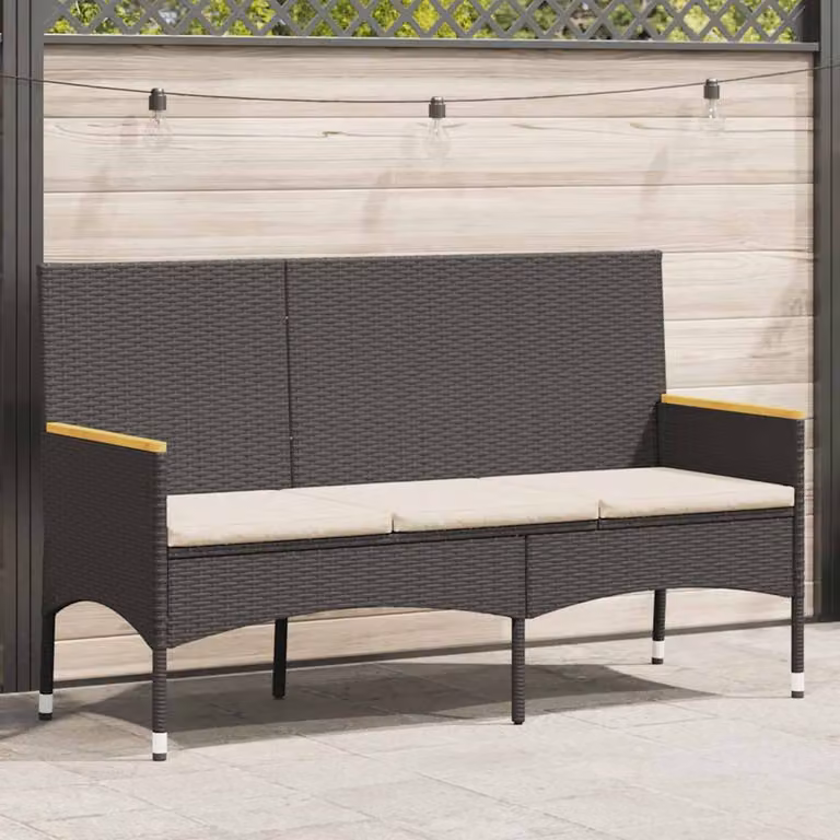vidaXL Panca da Giardino a 3 Posti con Cuscini in Polyrattan e Legno di Acacia Nera