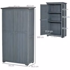 Armadio da giardino REDOM in legno di abete grigio con ante a roll shutter, L: 87 cm, P: 46,5 cm, H: 160 cm – 2
