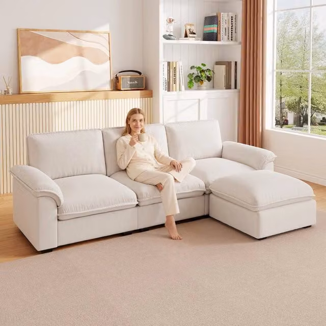 Divano angolare ¨C Minimal ¨C beige tessuto imbottito 257x128 cm