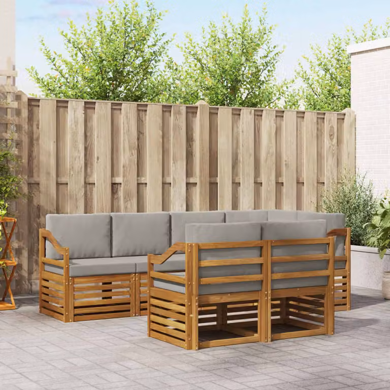 Set di divani da esterno vidaXL 7 pz in legno di acacia con cuscini, design moderno a L, colori beige e grigio