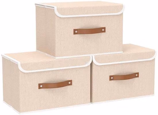 Ibenzoa® Contenitore pieghevole in tessuto con coperchio, color beige – soluzione salvaspazio per la casa e l'ufficio, ideale per riporre vestiti, giocattoli, documenti