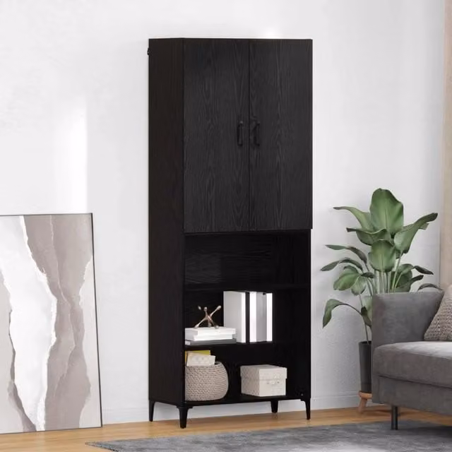 Credenza nera vidaXL in stile minimalista con ante a battente e ripiani interni, L/P/H: 69,5 x 34 x 180 cm – 1